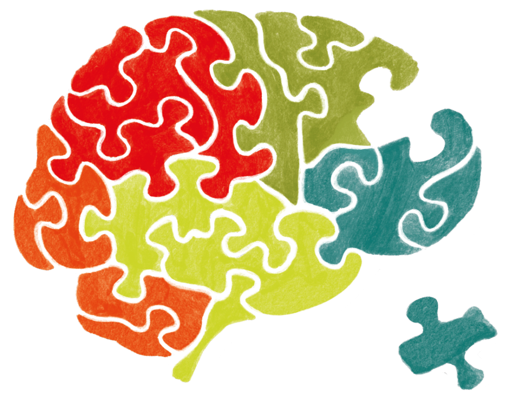 Illustration of a multi colour brain jigsaw puzzle