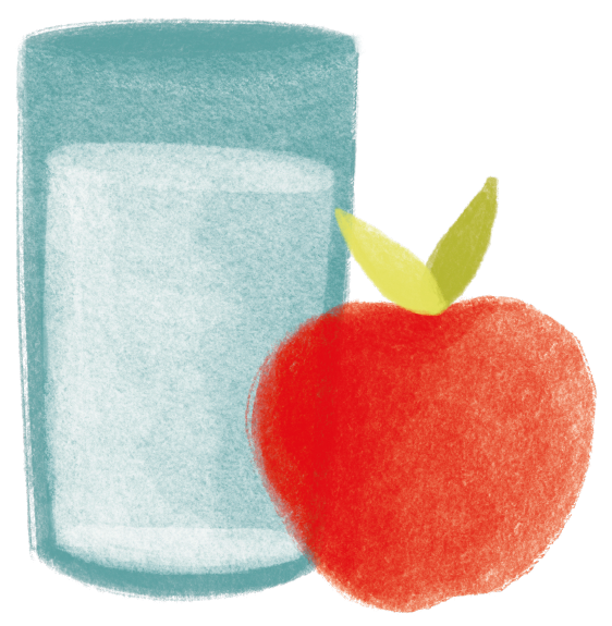 Illustration of a glass of water and an apple